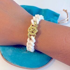 Rustic Cuff White Chunky Link Bracelet Gold Tone Clasp Women New